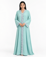 R 360 Mint Aqua Floral Lace Abaya Abaya for Women UAE – Abaya – Rutba Fashion Abaya