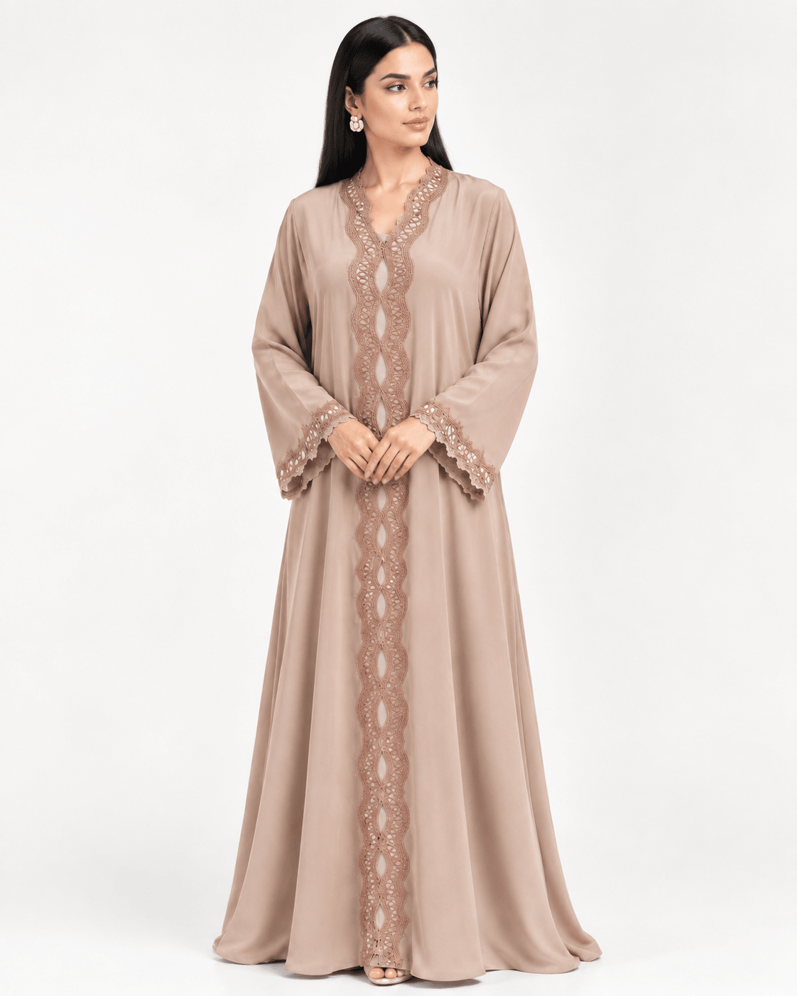 R 361 Dusty Mocha Lace Abaya Abaya for Women UAE – Abaya – Rutba Fashion Abaya