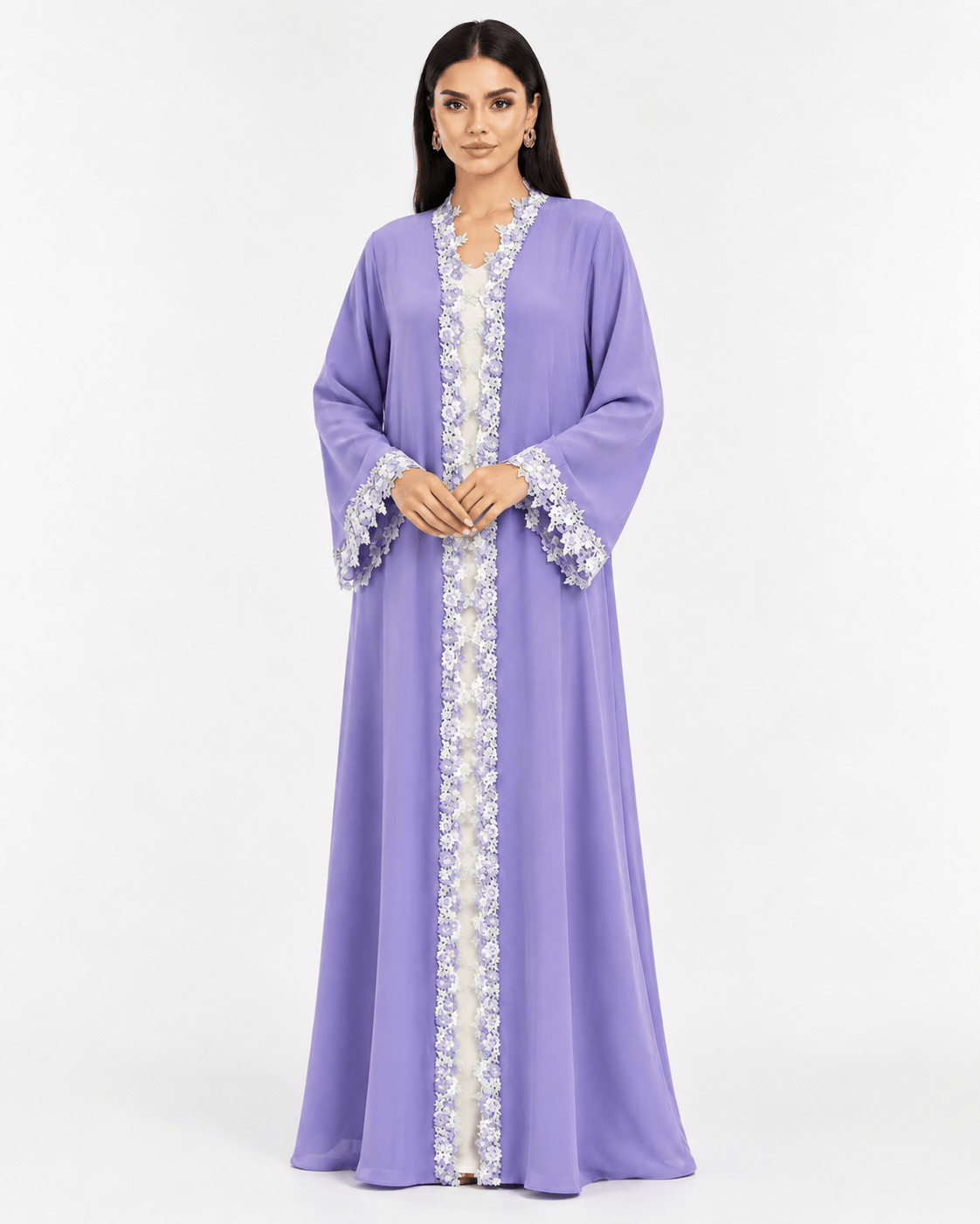 R 363 Lilac Purple Lace Abaya Abaya for Women UAE – Abaya – Rutba Fashion Abaya