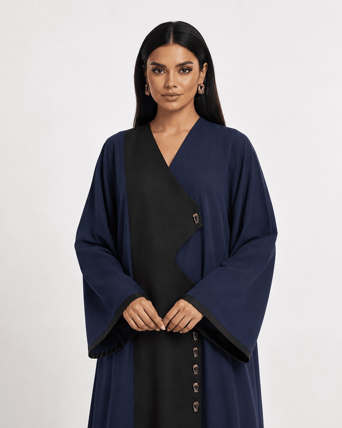 R 366 Navy Blue with Black Panel Abaya Abaya for Women UAE – Abaya – Rutba Fashion Abaya