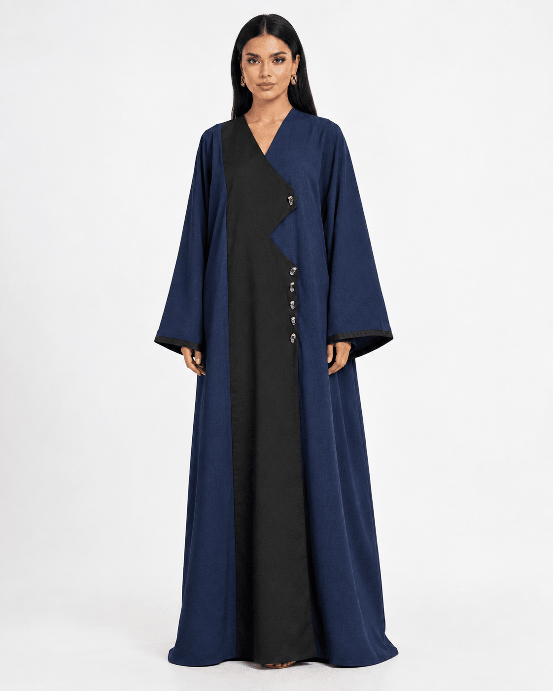 R 366 Navy Blue with Black Panel Abaya Abaya for Women UAE – Abaya – Rutba Fashion Abaya