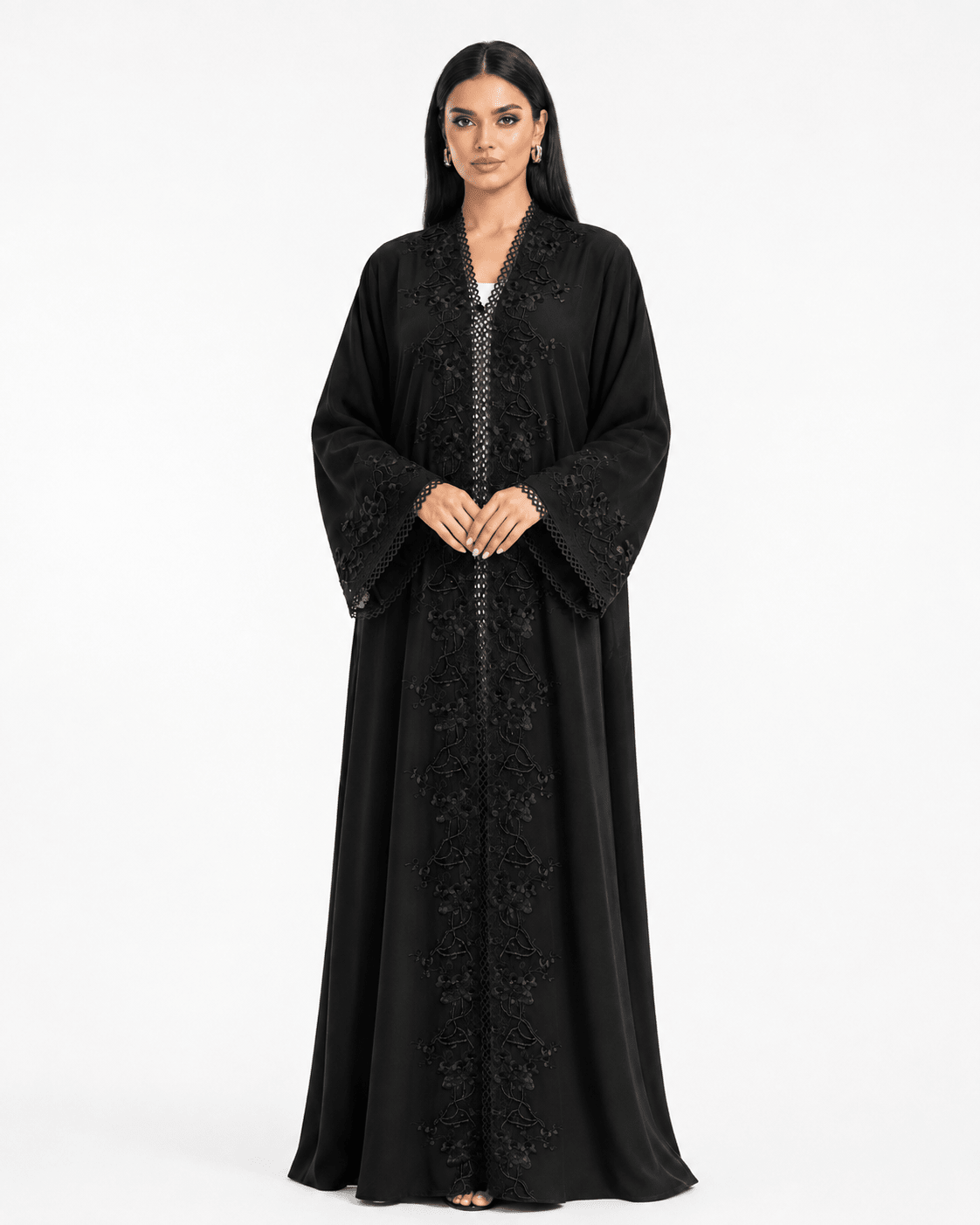 R 368 Black Lace Abaya Abaya for Women UAE – Abaya – Rutba Fashion Abaya