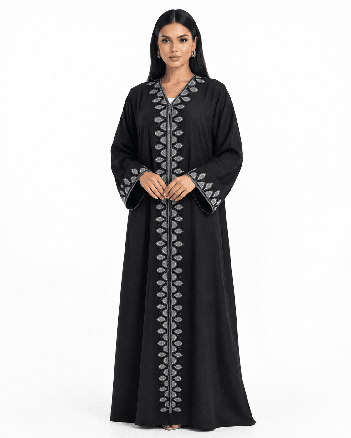 R 369 Black Embroidery Abaya Abaya for Women UAE – Abaya – Rutba Fashion Abaya