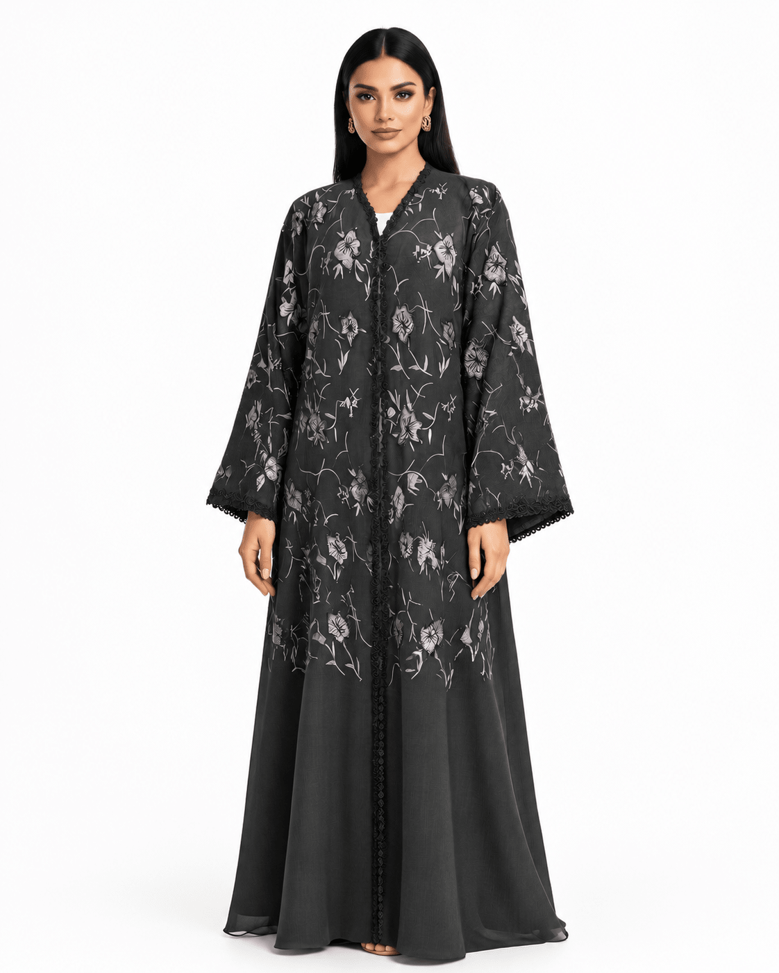 R 370 Black Floral Abaya Abaya for Women UAE – Abaya – Rutba Fashion Abaya
