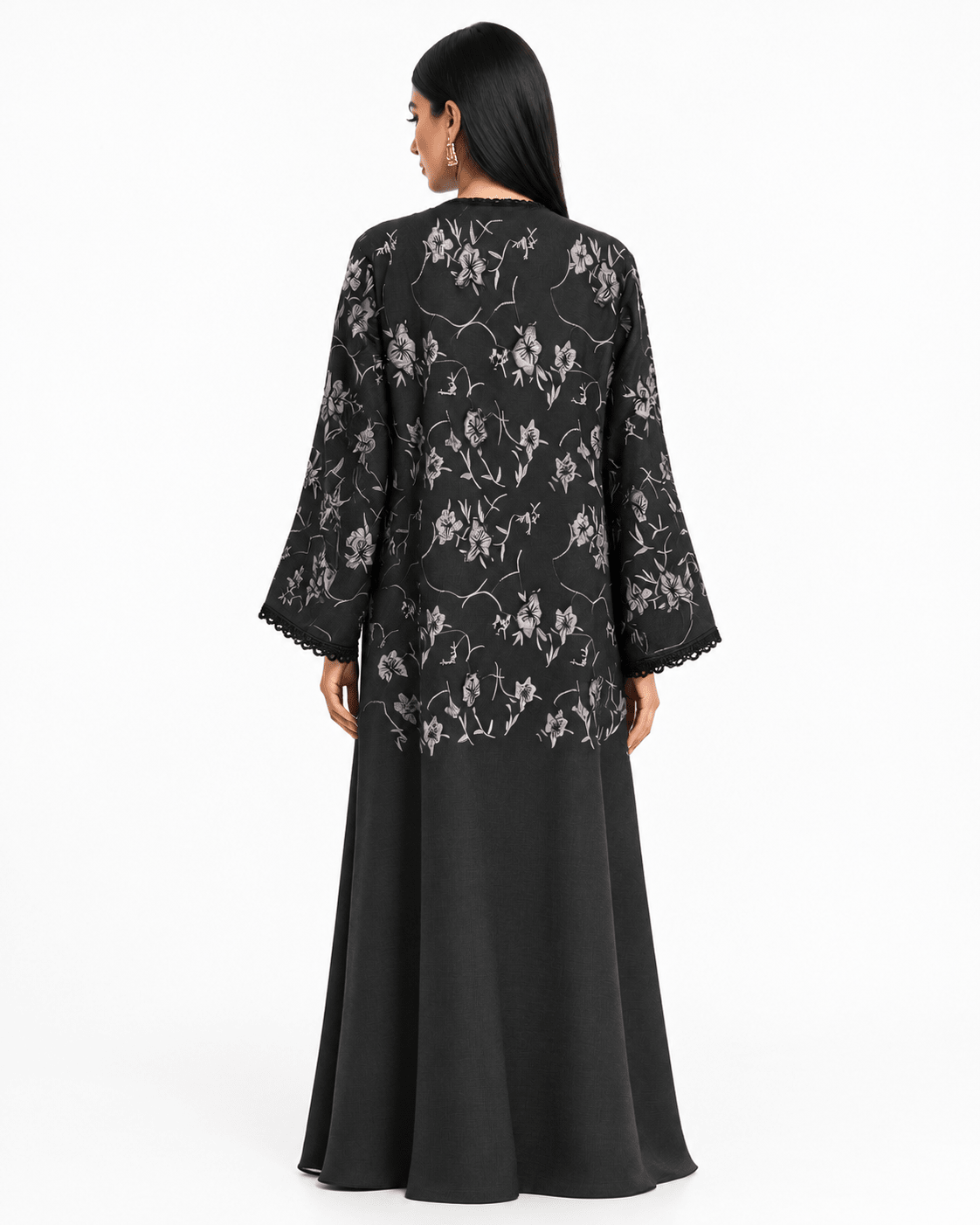 R 370 Black Floral Abaya Abaya for Women UAE – Abaya – Rutba Fashion Abaya