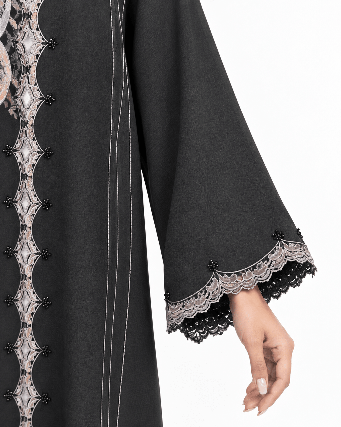 R 371 Charcoal Floral Lace Abaya Abaya for Women UAE – Abaya – Rutba Fashion Abaya