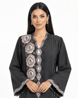 R 371 Charcoal Floral Lace Abaya Abaya for Women UAE – Abaya – Rutba Fashion Abaya