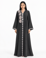 R 371 Charcoal Floral Lace Abaya Abaya for Women UAE – Abaya – Rutba Fashion Abaya