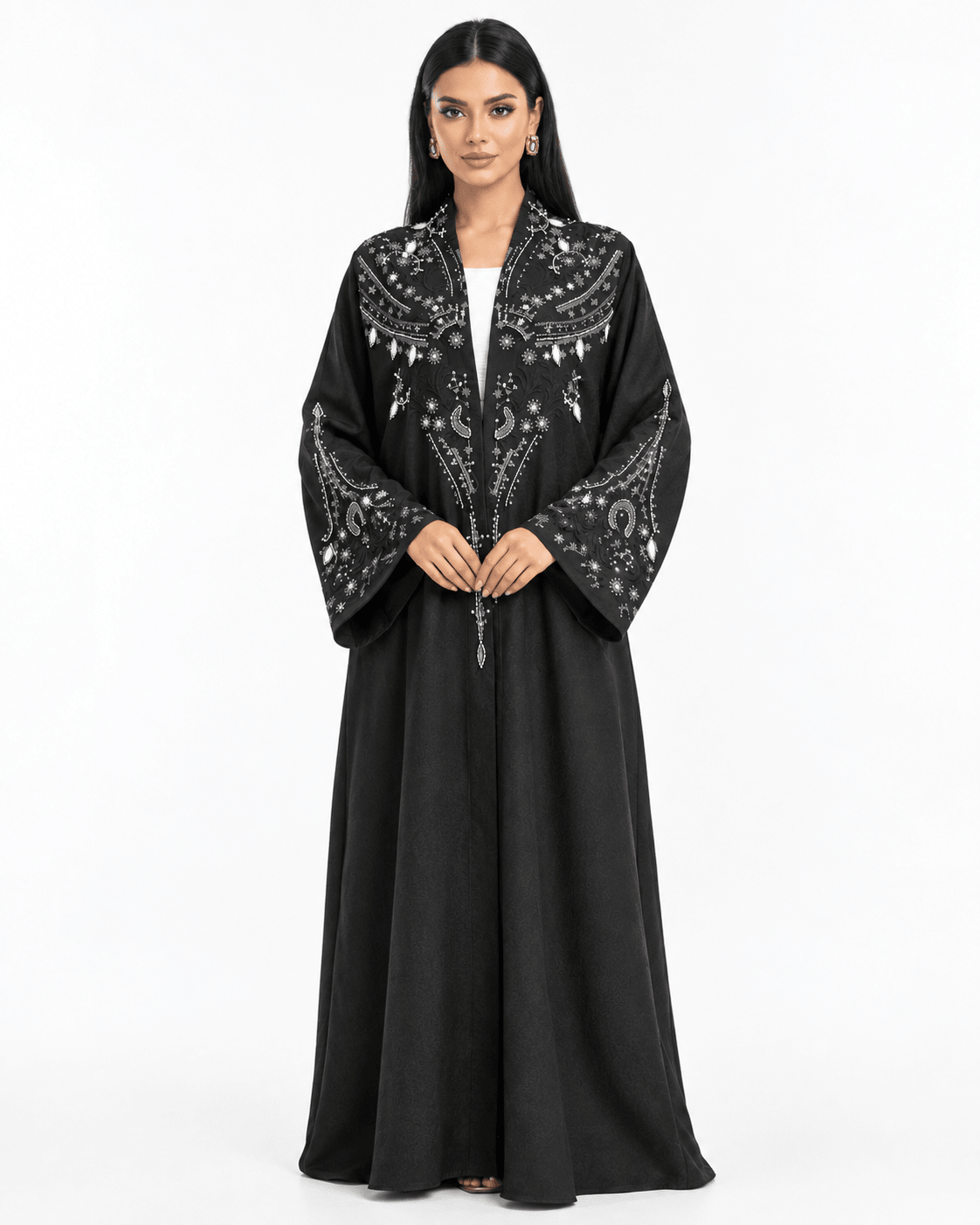 R 372 Black Soft Satin Abaya Abaya for Women UAE – Abaya – Rutba Fashion Abaya