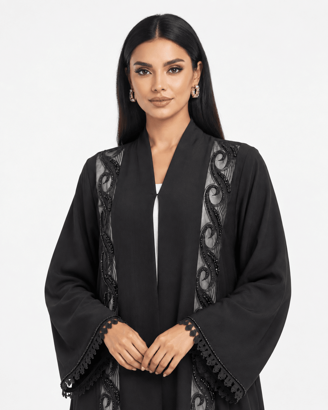 R 374 Black Embroidered Lace Office Wear Abaya Abaya for Women UAE – Abaya – Rutba Fashion Abaya