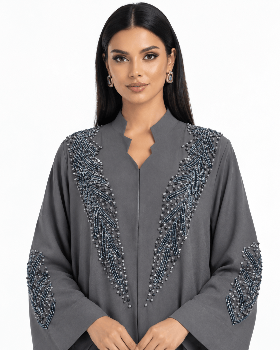 R 376 Grey Beaded Office Wear Abaya Abaya for Women UAE – Abaya – Rutba Fashion Abaya