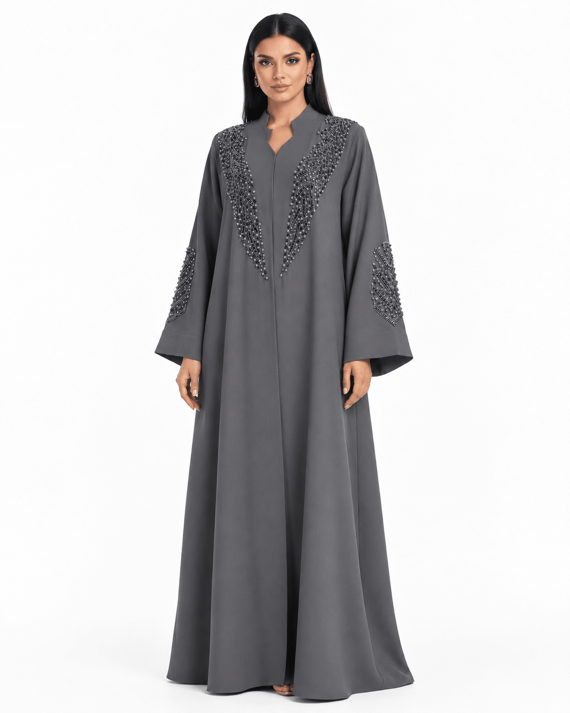R 376 Grey Beaded Office Wear Abaya Abaya for Women UAE – Abaya – Rutba Fashion Abaya