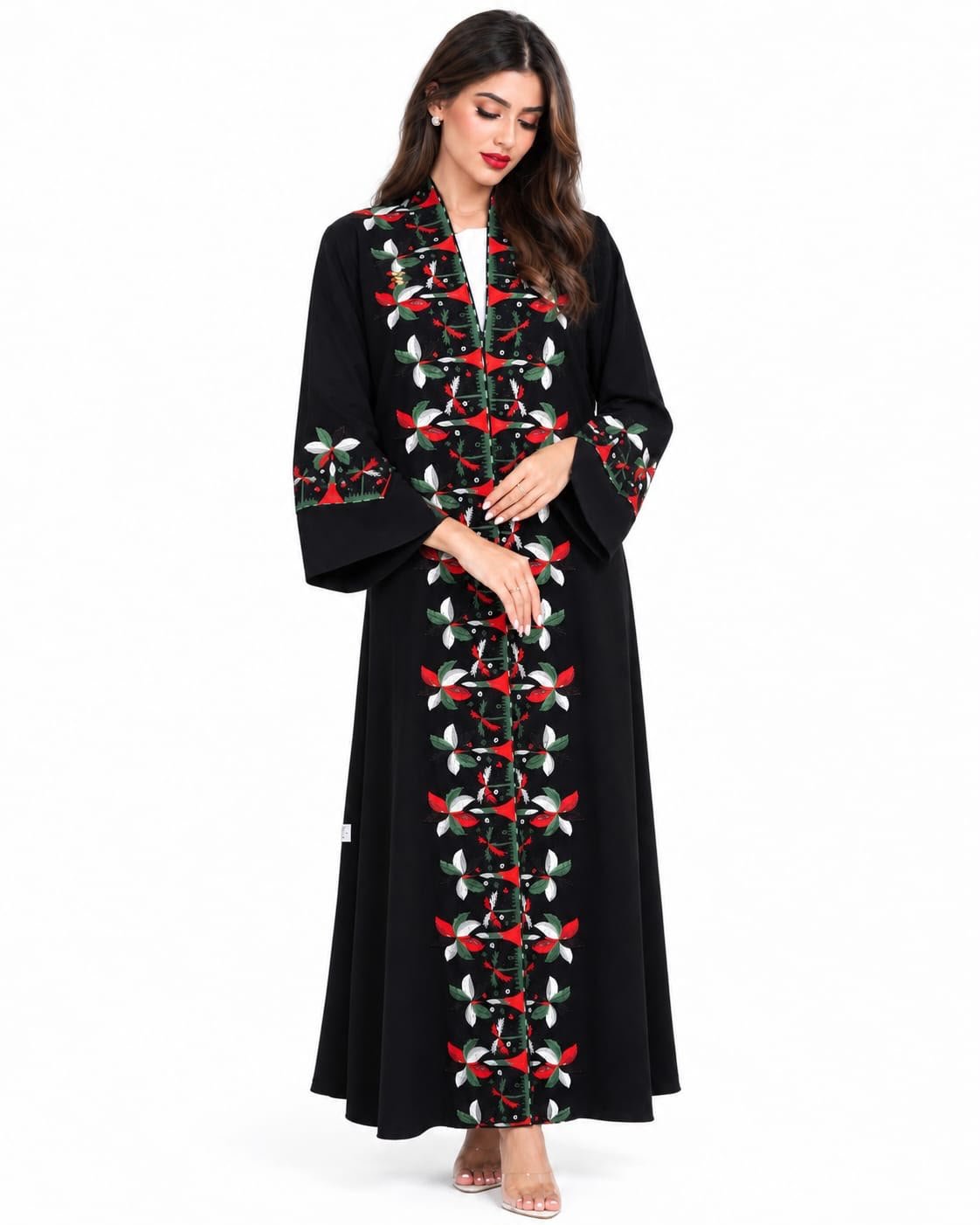 R 391 Black Abaya with UAE Flag-Inspired Embroidery, Beadwork & Sheila Abaya for Women UAE – Abaya – Rutba Fashion Abaya