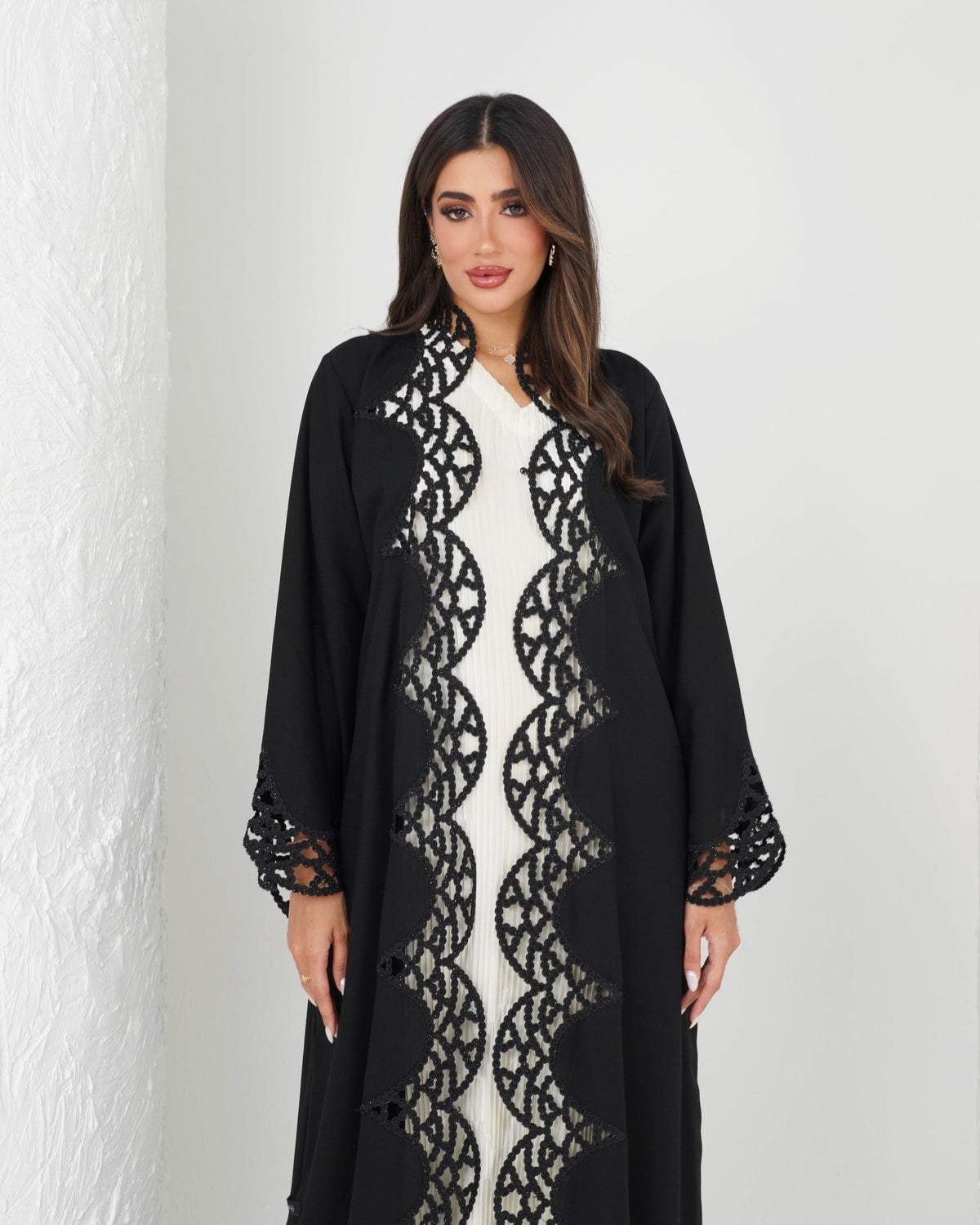 R141 Black Dantel Abaya Set Abaya for Women UAE – Abaya – Rutba Fashion Abaya