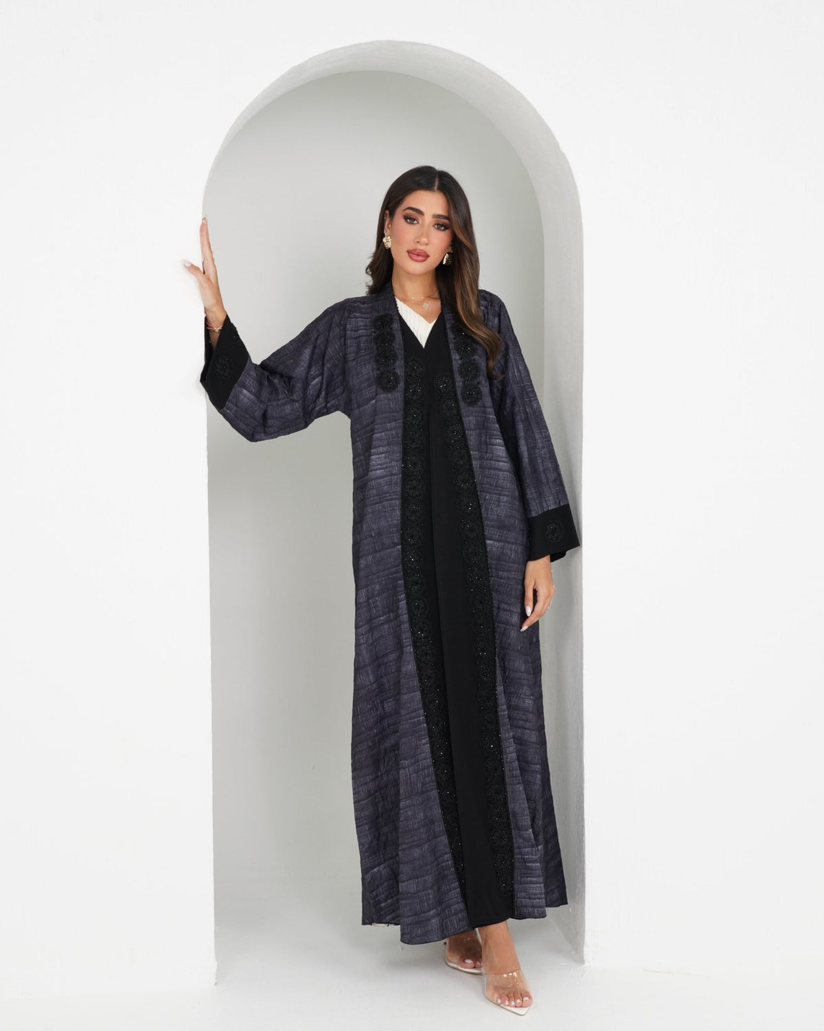 R151 Light blue and black Abaya Set Abaya for Women UAE – Abaya – Rutba Fashion Abaya