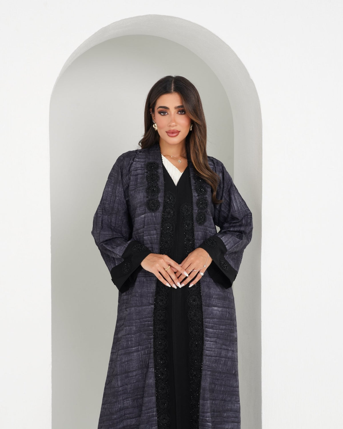 R151 Light blue and black Abaya Set Abaya for Women UAE – Abaya – Rutba Fashion Abaya