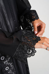 R201 Black Laser Cut Dantil Abaya Set Abaya for Women UAE – Abaya – Rutba Fashion Abaya