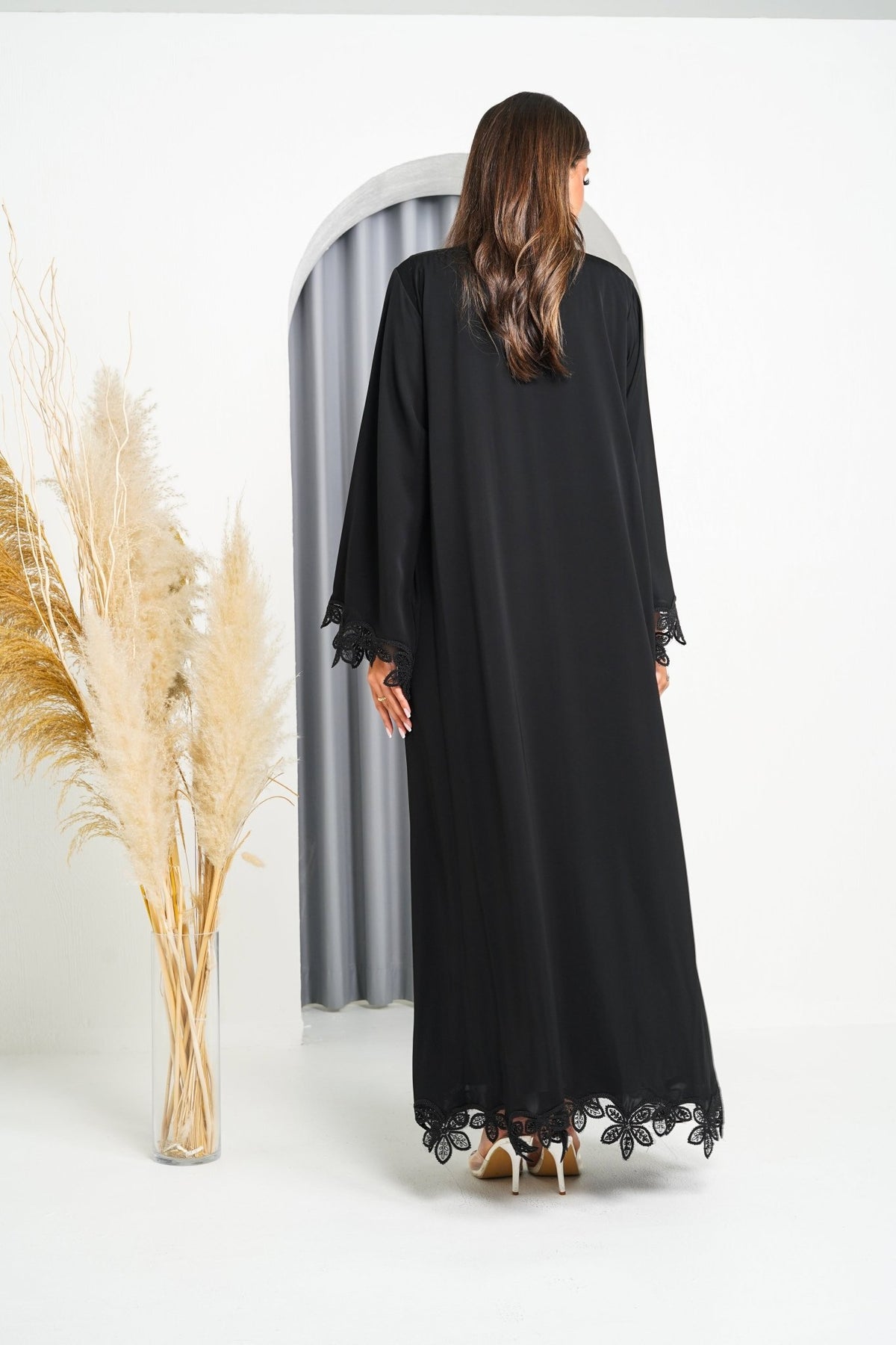 R202 Black Rope Dantil Abaya Set Abaya for Women UAE – Abaya – Rutba Fashion Abaya