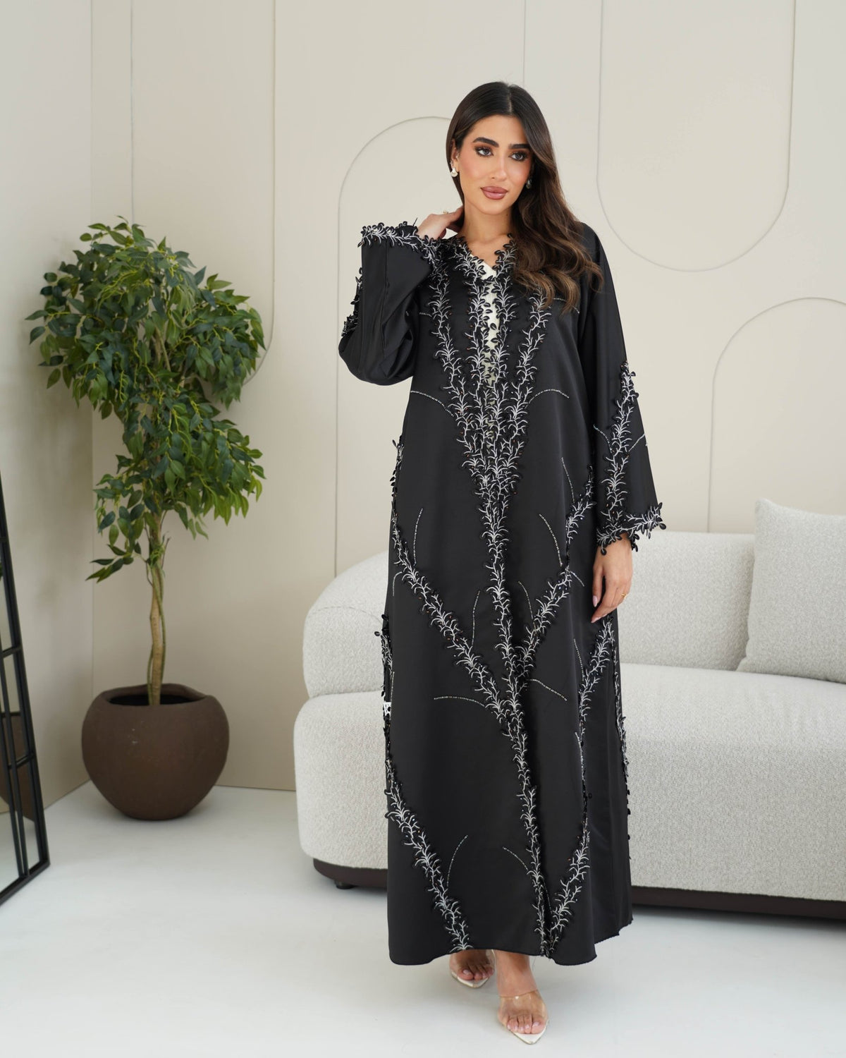 R239 Bridal Satan Black Eid Collection Abaya Abaya for Women UAE – Abaya – Rutba Fashion Abaya