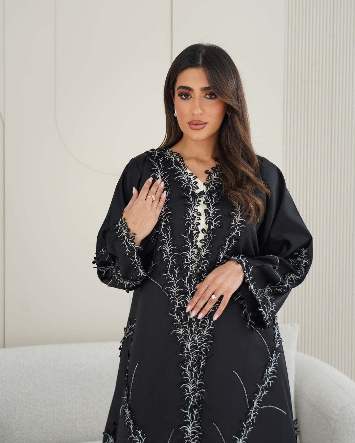 R239 Bridal Satan Black Eid Collection Abaya Abaya for Women UAE – Abaya – Rutba Fashion Abaya