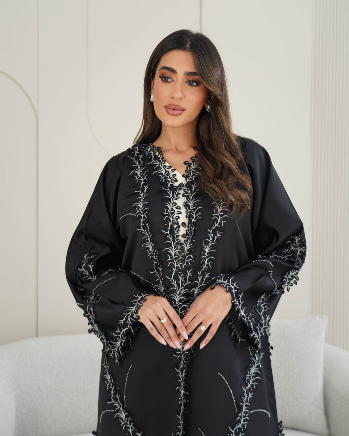 R239 Bridal Satan Black Eid Collection Abaya Abaya for Women UAE – Abaya – Rutba Fashion Abaya