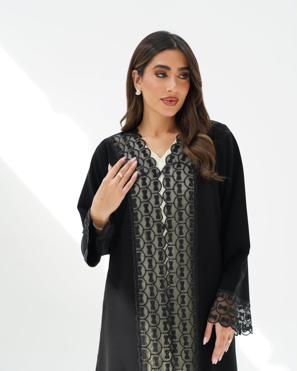 R260 Black Elegant Dantel Abaya For Eid Abaya for Women UAE – Abaya – Rutba Fashion Abaya