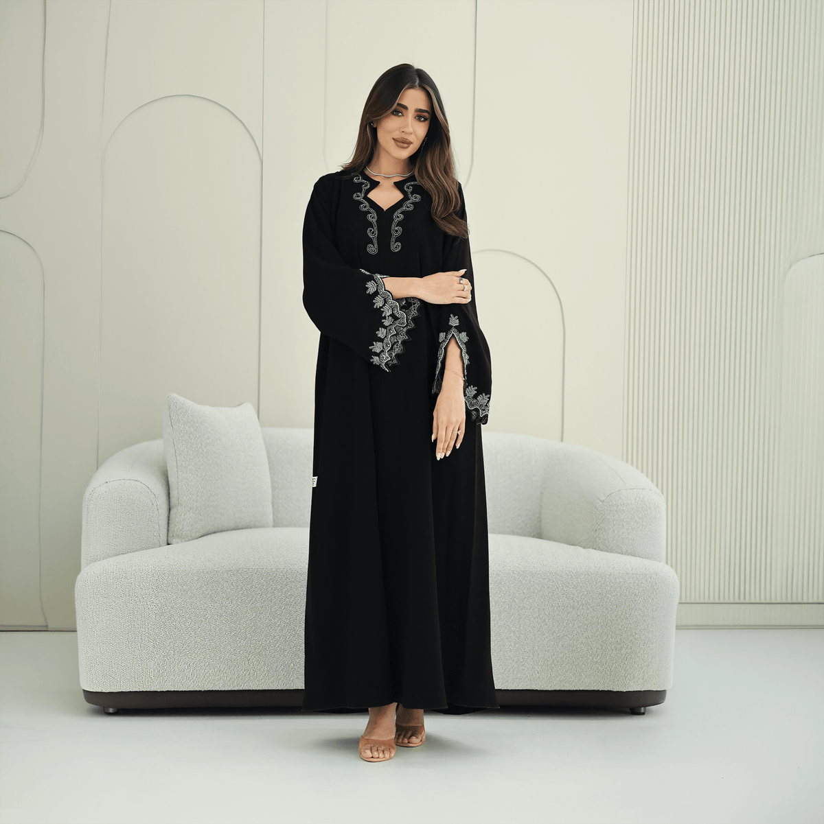 R265 Korean Barbie Abaya | Elegant Tarsiz & Bead Work Abaya Abaya for Women UAE – Abaya – Rutba Fashion Abaya