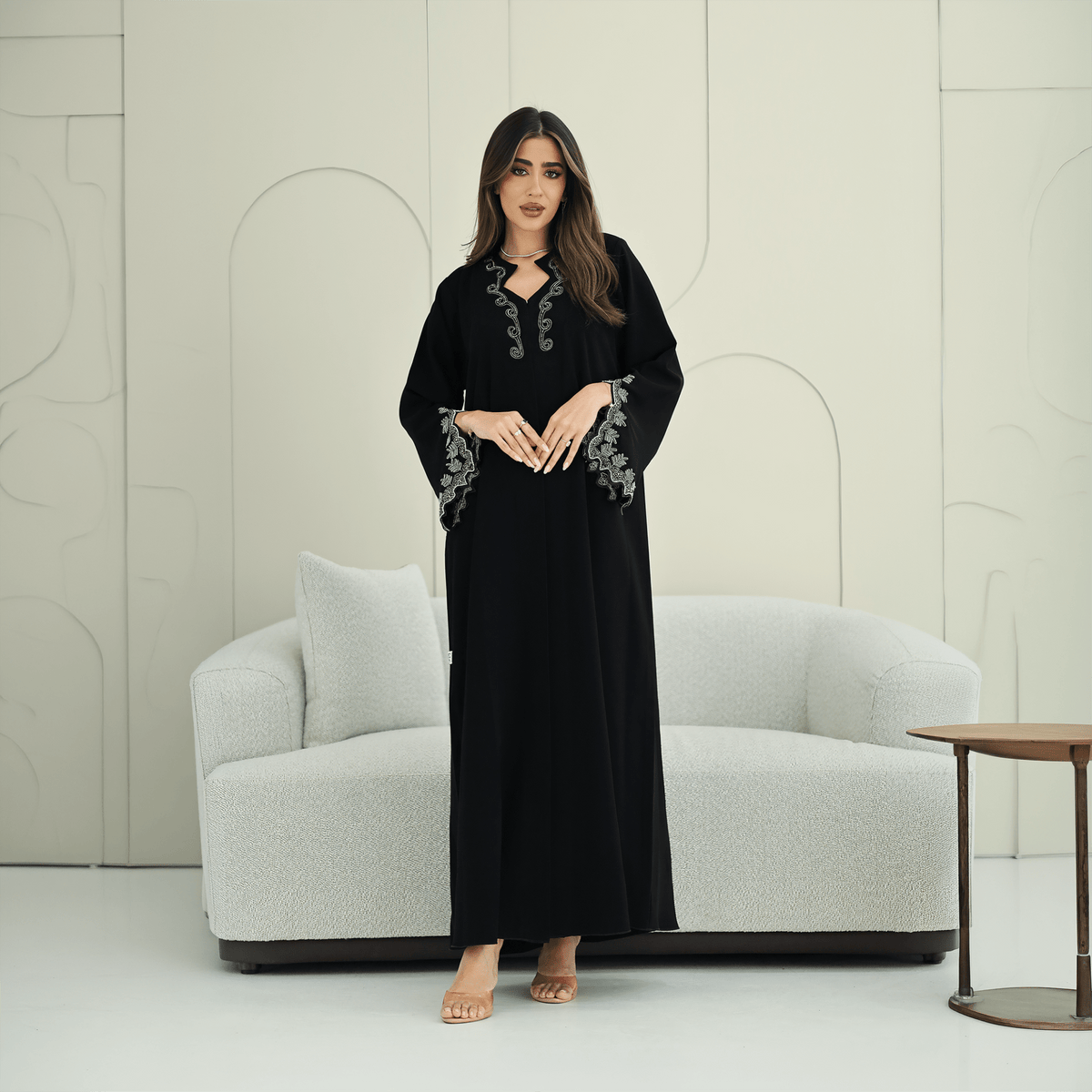 R265 Korean Barbie Abaya | Elegant Tarsiz & Bead Work Abaya Abaya for Women UAE – Abaya – Rutba Fashion Abaya