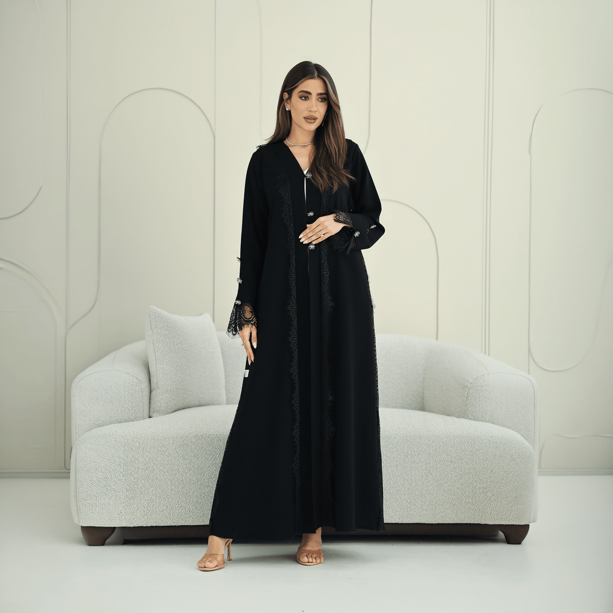R267 3D Button & French Lace Elegant Abaya Abaya for Women UAE – Abaya – Rutba Fashion Abaya