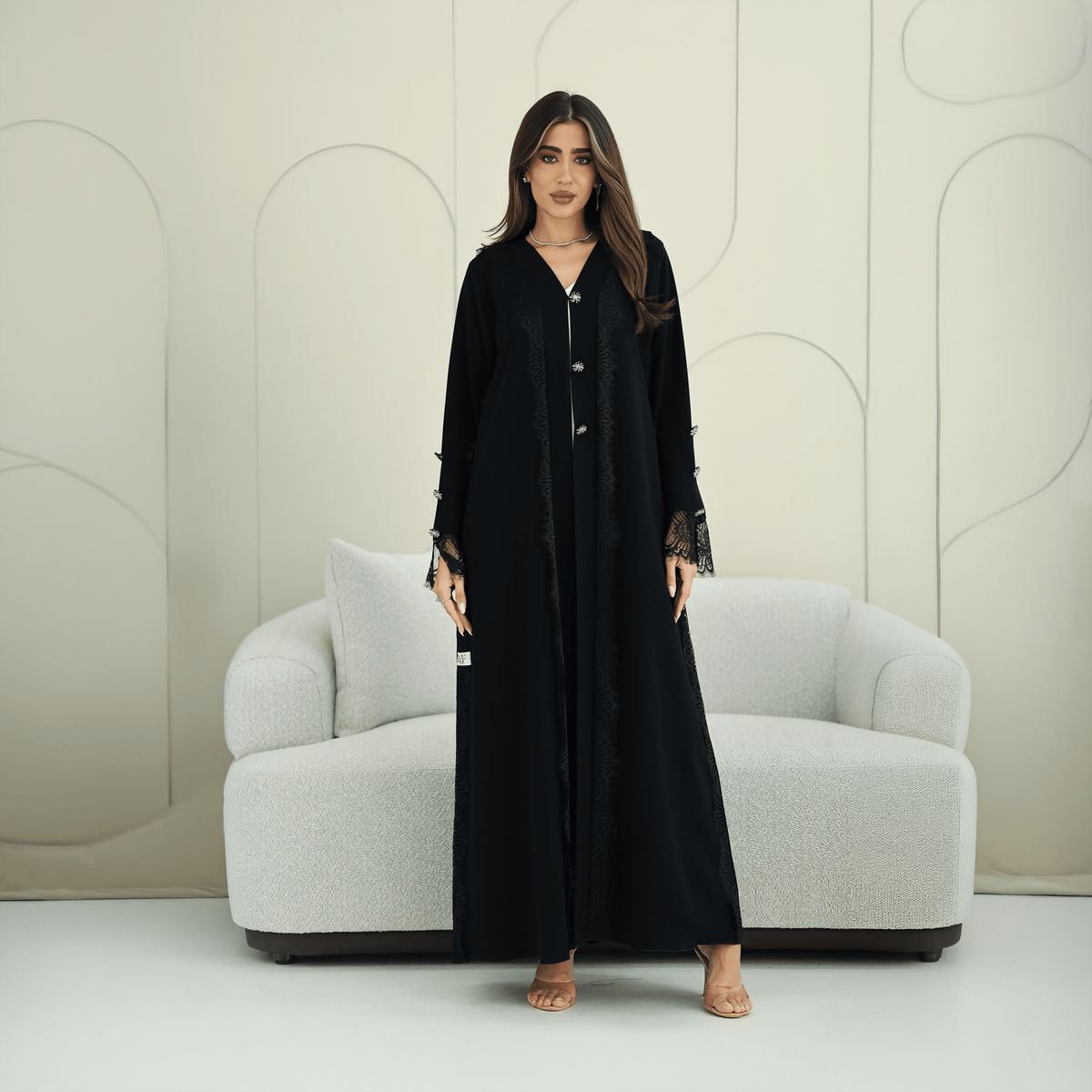R267 3D Button & French Lace Elegant Abaya Abaya for Women UAE – Abaya – Rutba Fashion Abaya