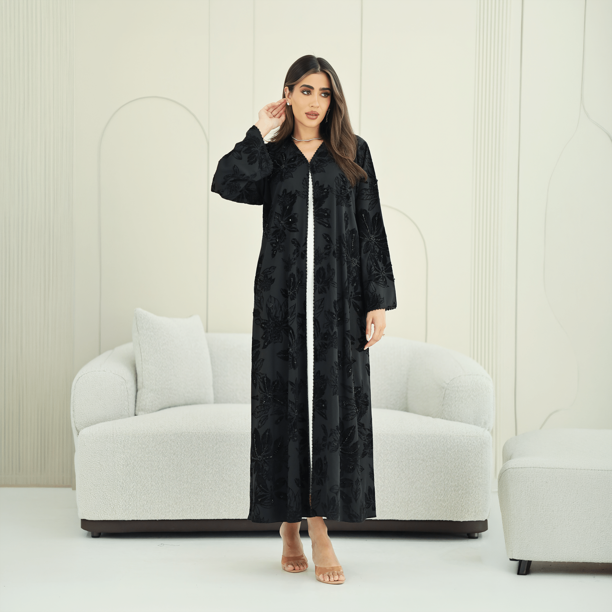 R271 Handmade Floral & Tilla Lace Luxury Abaya Abaya for Women UAE – Abaya – Rutba Fashion Abaya