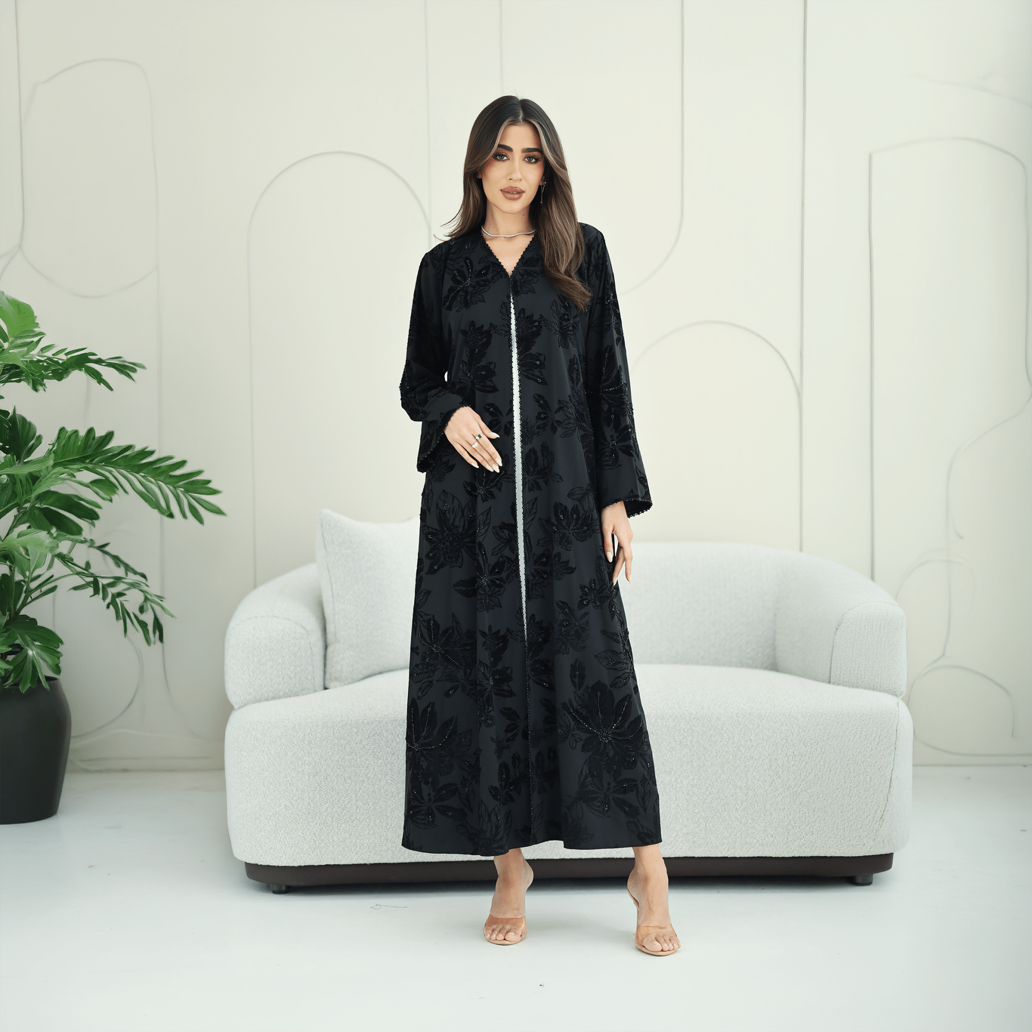R271 Handmade Floral & Tilla Lace Luxury Abaya Abaya for Women UAE – Abaya – Rutba Fashion Abaya