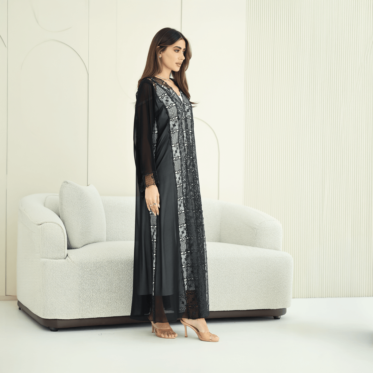 R274 | Luxury Dantail Abaya – Stone & Lace Embellished Abaya for Women UAE – Abaya – Rutba Fashion Abaya