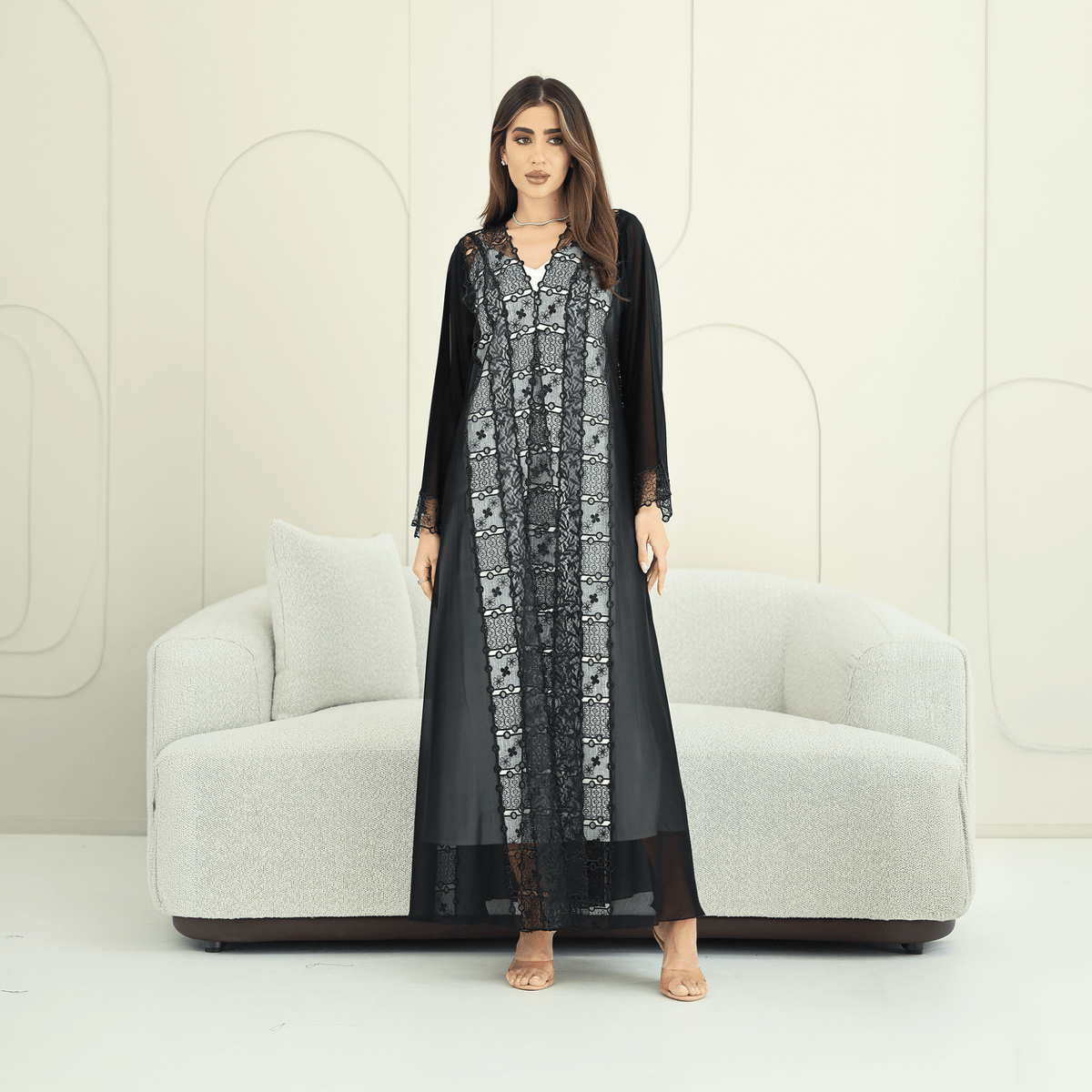 R274 | Luxury Dantail Abaya – Stone & Lace Embellished Abaya for Women UAE – Abaya – Rutba Fashion Abaya