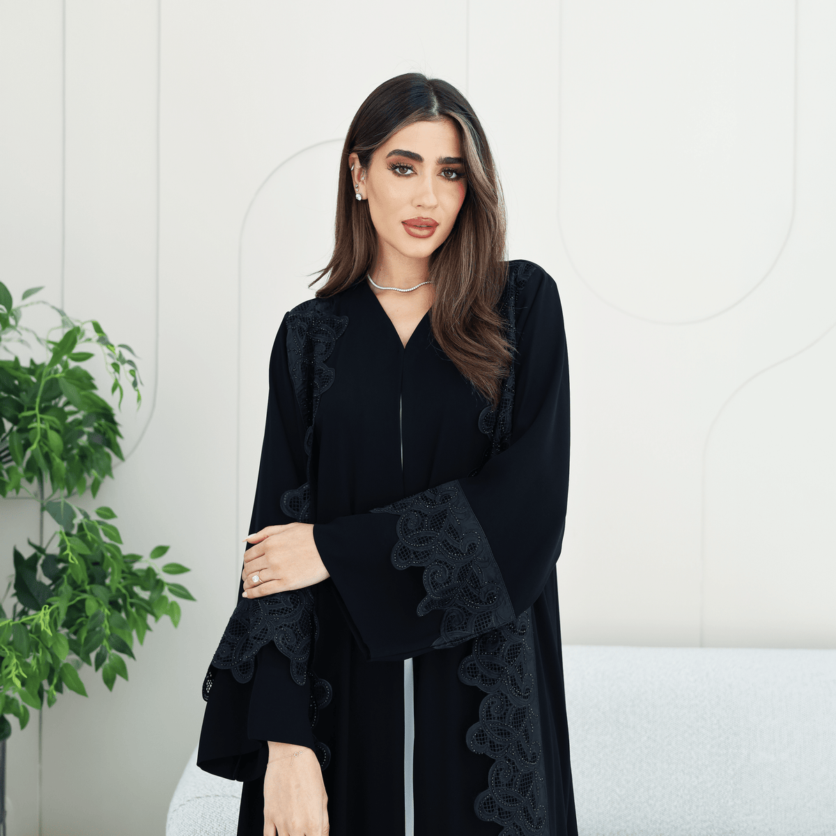 R276 | Laser Cutting Lace with Stone Work Abaya Abaya for Women UAE – Abaya – Rutba Fashion Abaya