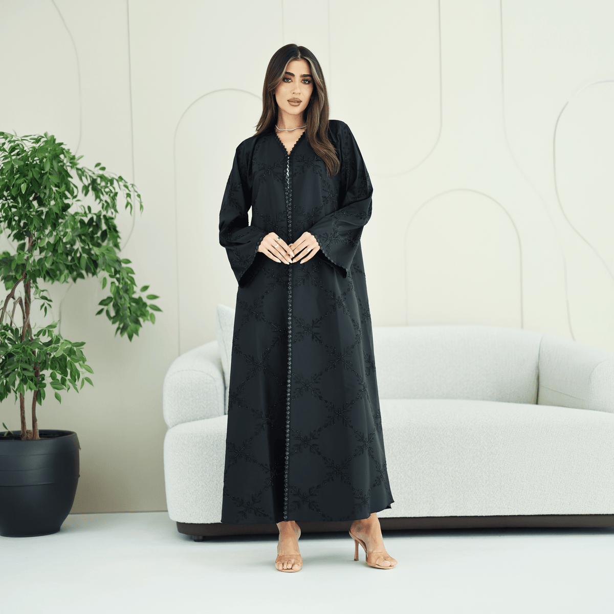 R277 | Luxury – Floral Embroidery Abaya Abaya for Women UAE – Abaya – Rutba Fashion Abaya