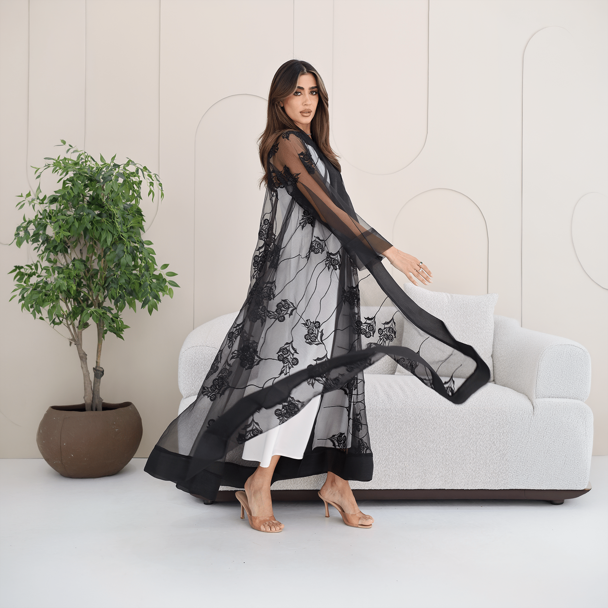 R279 | Luxury Abaya – Leaf Embroidery with Stone Work Abaya for Women UAE – Abaya – Rutba Fashion Abaya