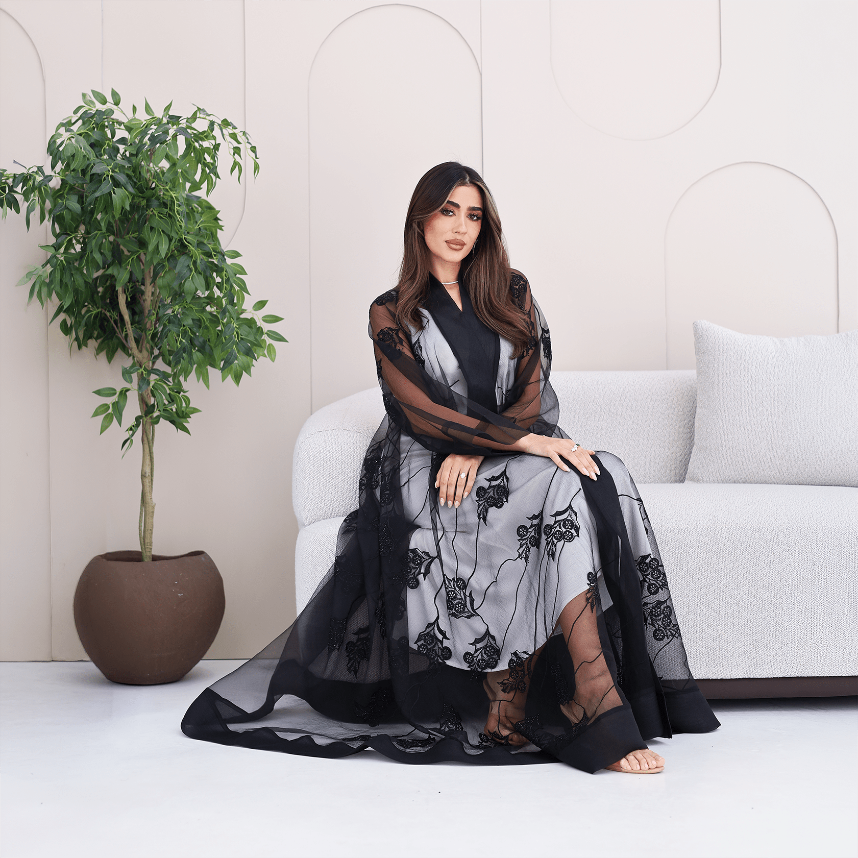 R279 | Luxury Abaya – Leaf Embroidery with Stone Work Abaya for Women UAE – Abaya – Rutba Fashion Abaya