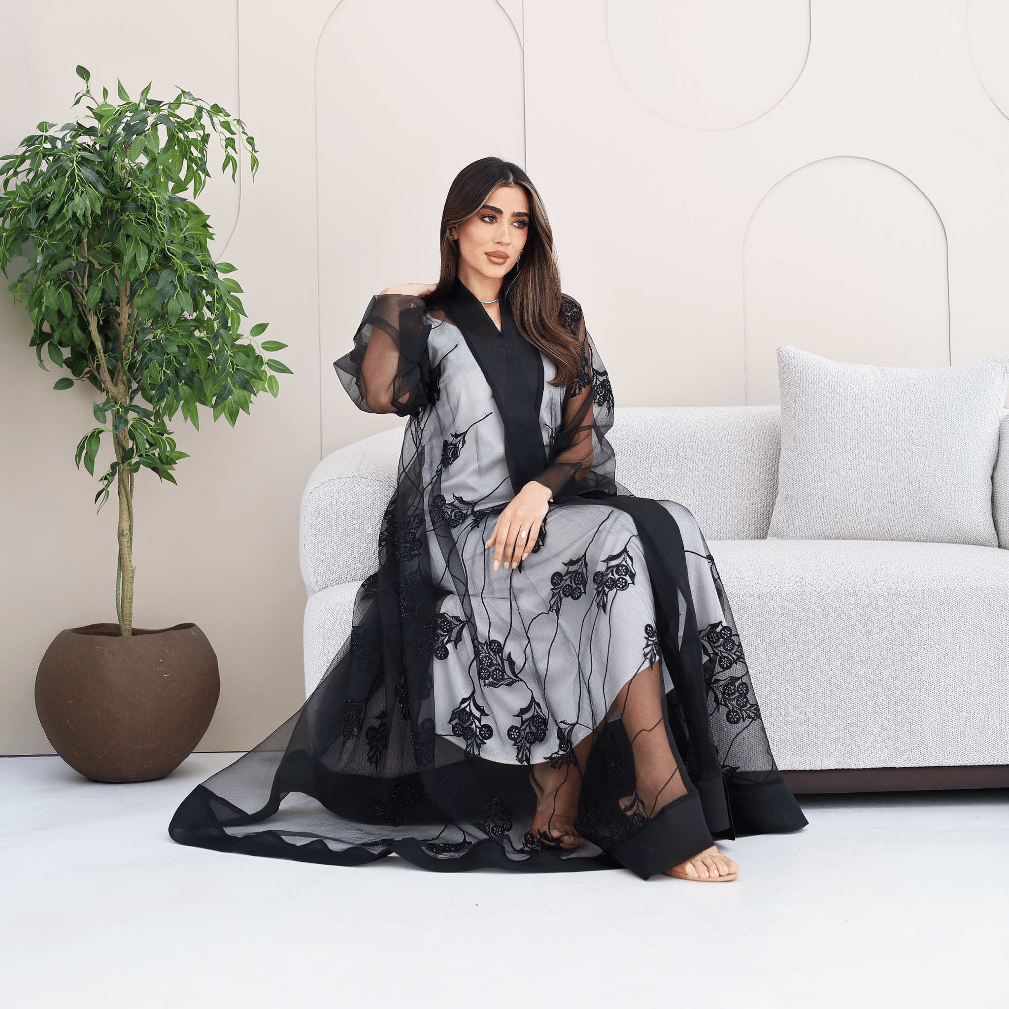 R279 | Luxury Abaya – Leaf Embroidery with Stone Work Abaya for Women UAE – Abaya – Rutba Fashion Abaya
