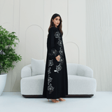 R280 | Abaya – Flower Laser Cut with Embellishments Abaya for Women UAE – Abaya – Rutba Fashion Abaya