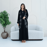 R280 | Abaya – Flower Laser Cut with Embellishments Abaya for Women UAE – Abaya – Rutba Fashion Abaya