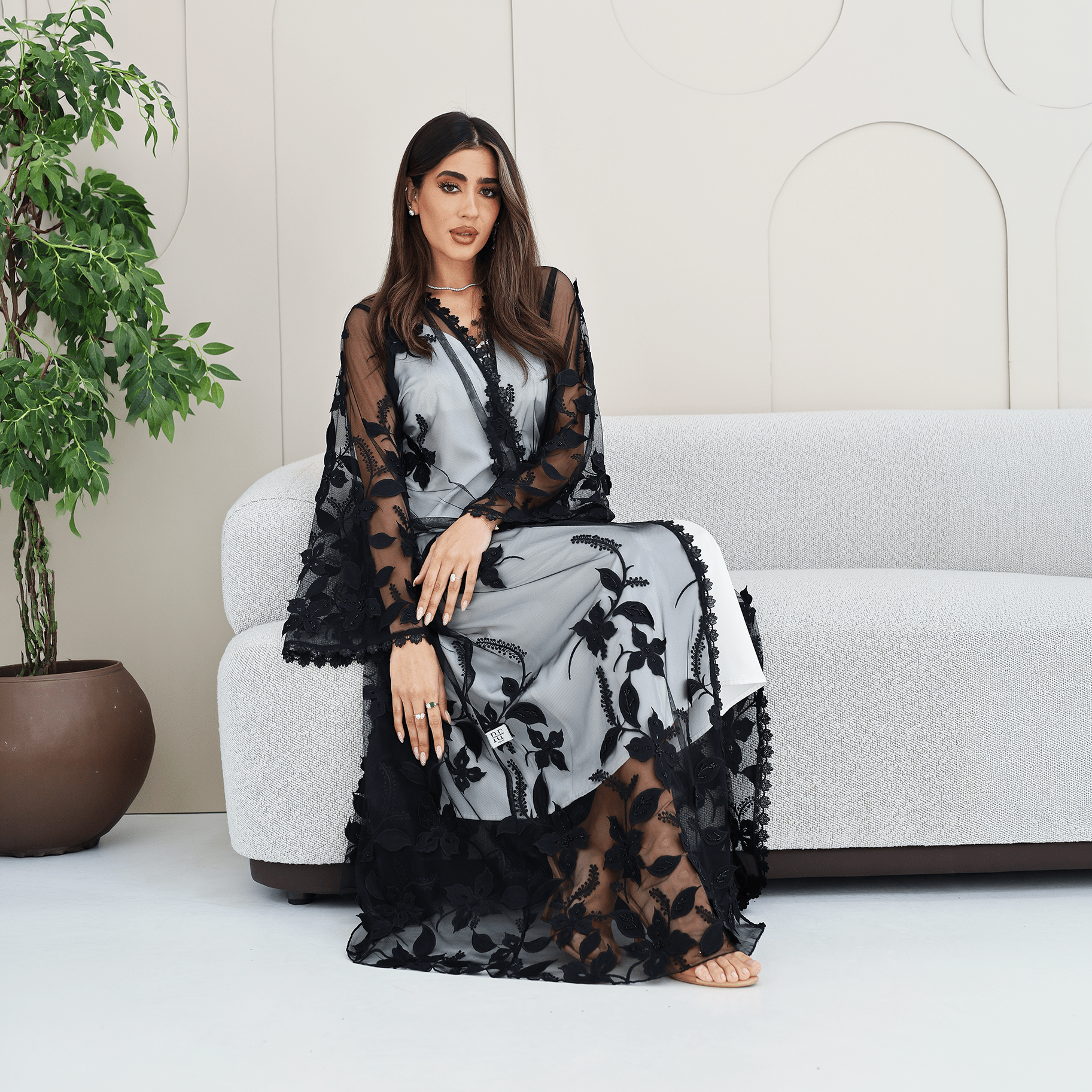 R282 | Elegant Flower Dantel Abaya Abaya for Women UAE – Abaya – Rutba Fashion Abaya