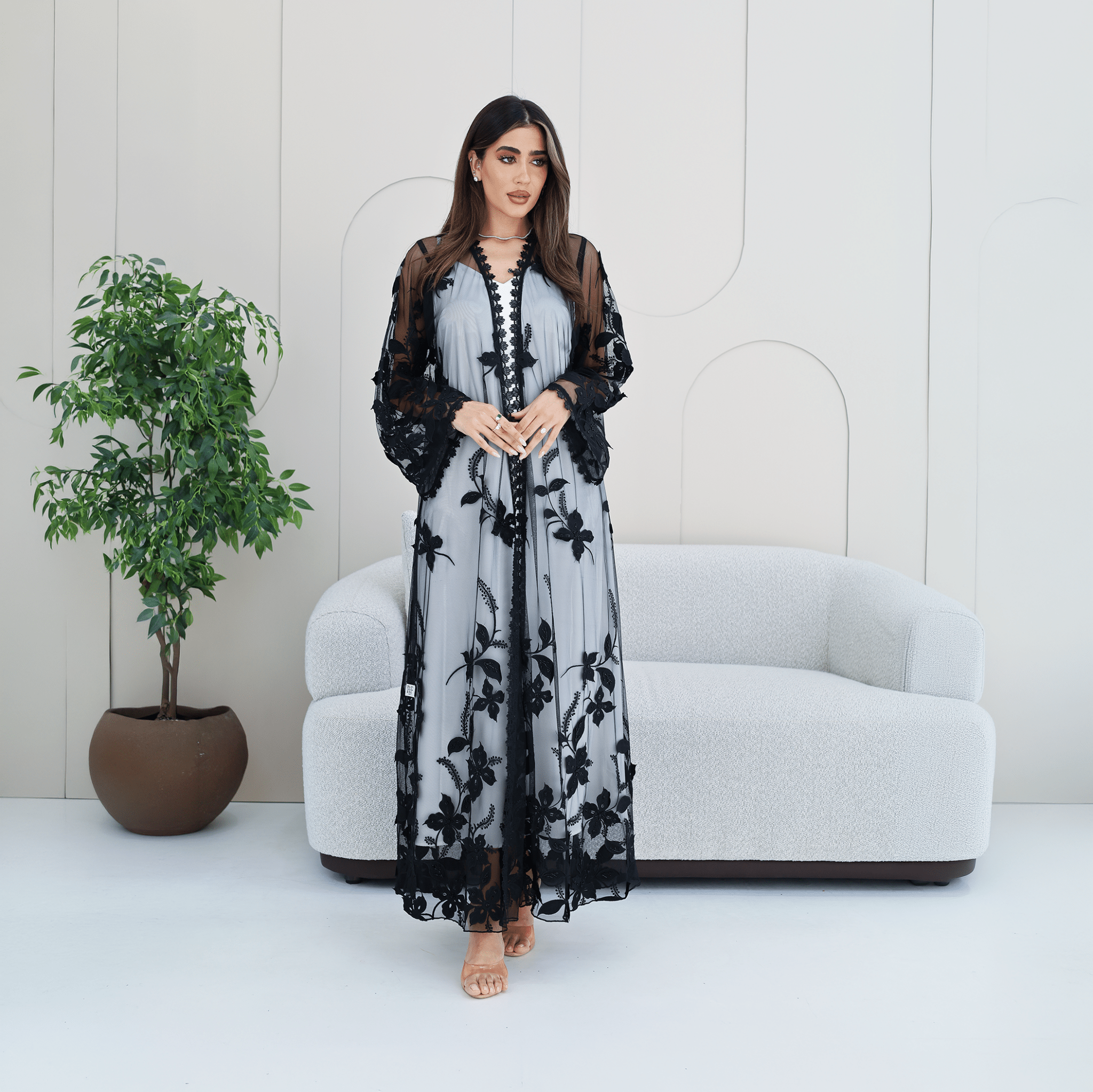 R282 | Elegant Flower Dantel Abaya Abaya for Women UAE – Abaya – Rutba Fashion Abaya