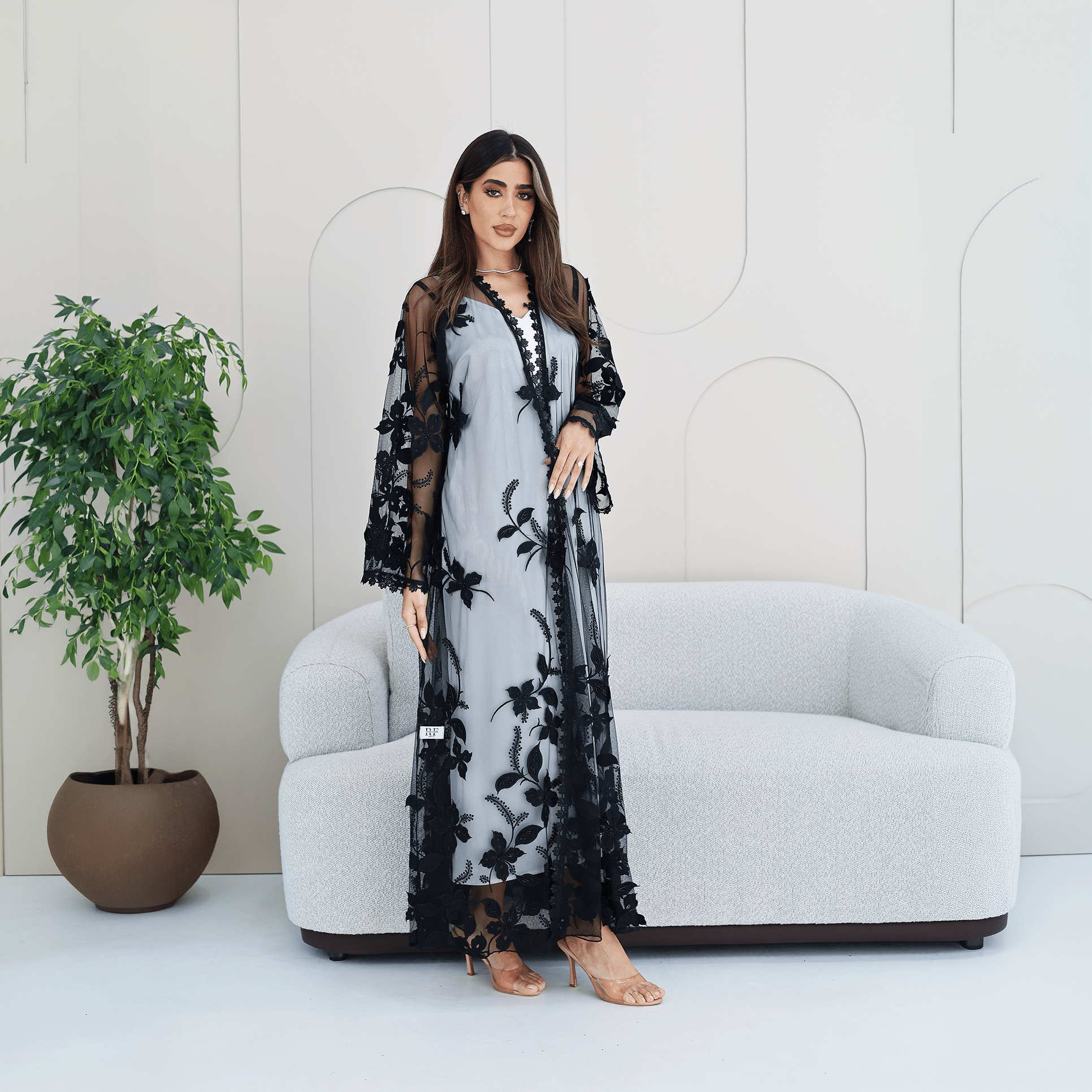 R282 | Elegant Flower Dantel Abaya Abaya for Women UAE – Abaya – Rutba Fashion Abaya