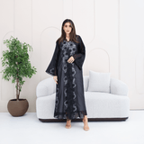 R285 | Elegant Abaya – Flower Embroidery Lace with Handmade Beads Work Abaya for Women UAE – Abaya – Rutba Fashion Abaya