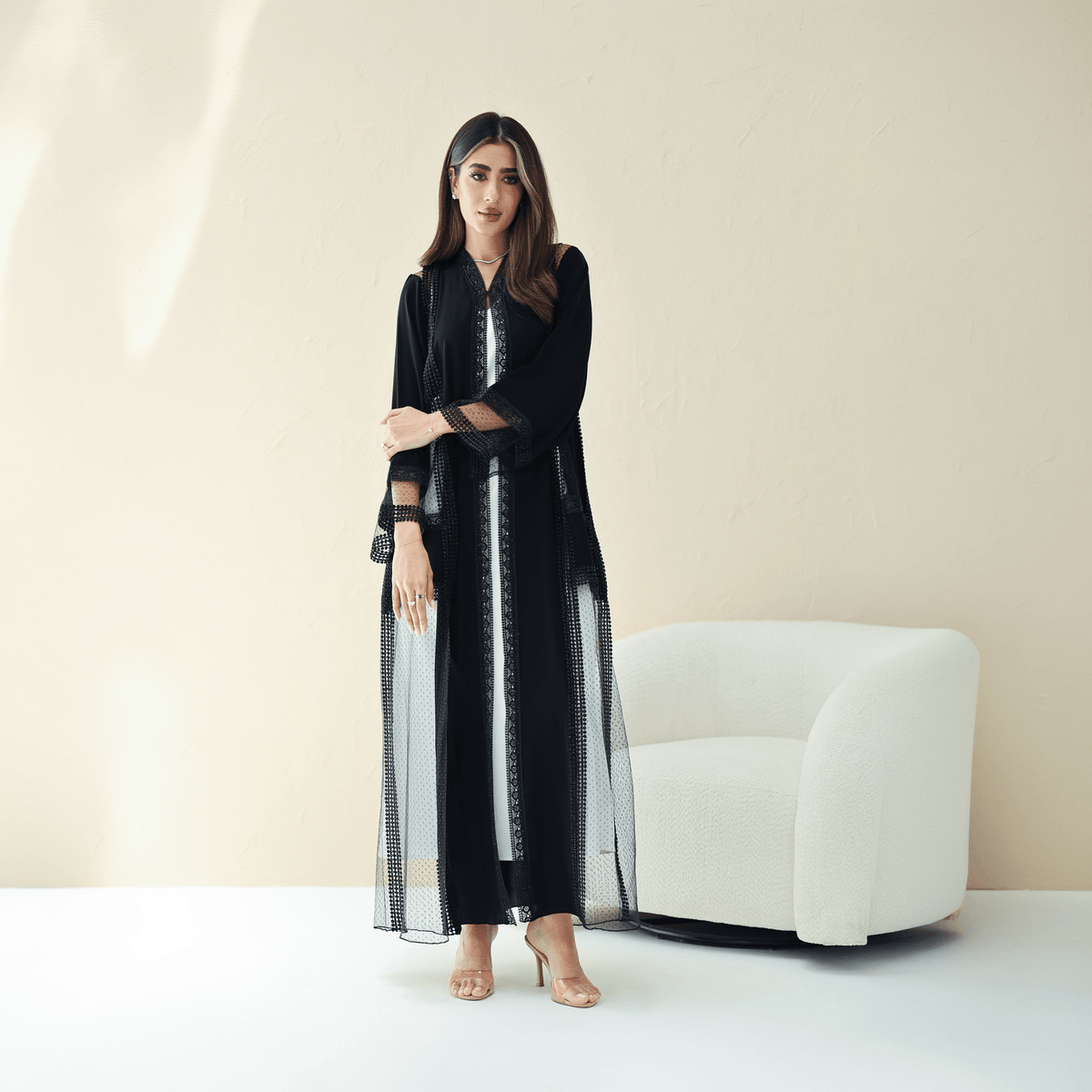 R287 | Premium Korean Nida Diamond Party Abaya Abaya for Women UAE – Abaya – Rutba Fashion Abaya
