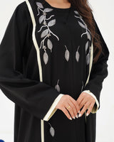 R294 Silver Leaf 🍂 Embroidery Design Black Abaya Abaya for Women UAE – Abaya – Rutba Fashion Abaya