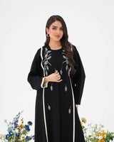 R294 Silver Leaf 🍂 Embroidery Design Black Abaya Abaya for Women UAE – Abaya – Rutba Fashion Abaya