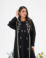 R294 Silver Leaf 🍂 Embroidery Design Black Abaya Abaya for Women UAE – Abaya – Rutba Fashion Abaya
