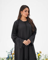 R295 Leaf Embroidery Black classic Abaya Abaya for Women UAE – Abaya – Rutba Fashion Abaya